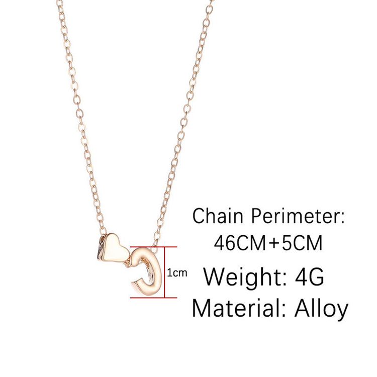 New simple peach heart-shaped letter necklace, elegant and versatile 26-letter original heart clavicle chain