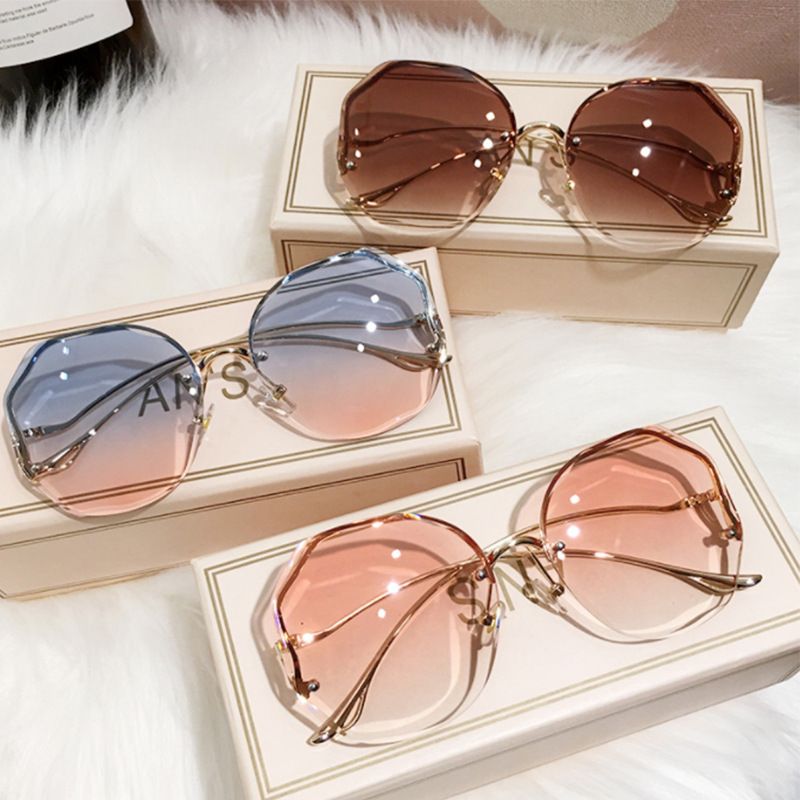 New style frameless cut edge sunglasses, fashionable European and American trendy ocean film gradient sunglasses, butterfly flower sunglasses