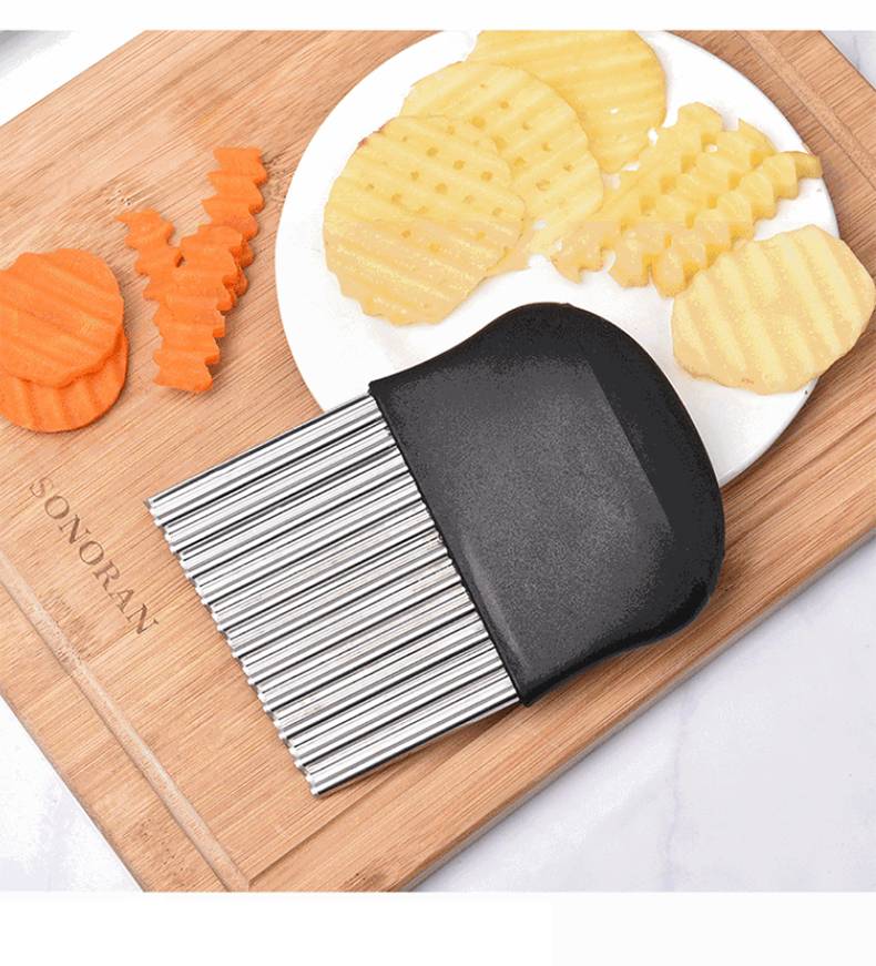 Potato Crinkle Cutter, Stainless Steel Crinkle Cutting Tool, Potato Fry Cutter, Kitchen Vegetable Wavy Blade Cutter, Vegetable Strips Salad Fruit Chopping Knife