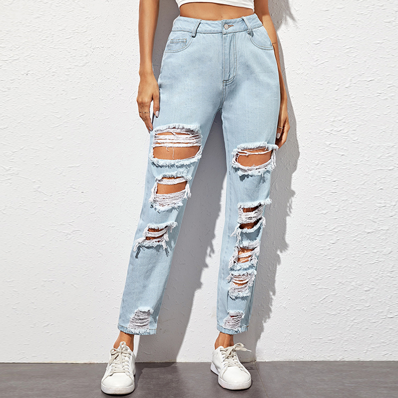 CL866-2 Women's Ripped High Waisted Ladder Distressed Jeans