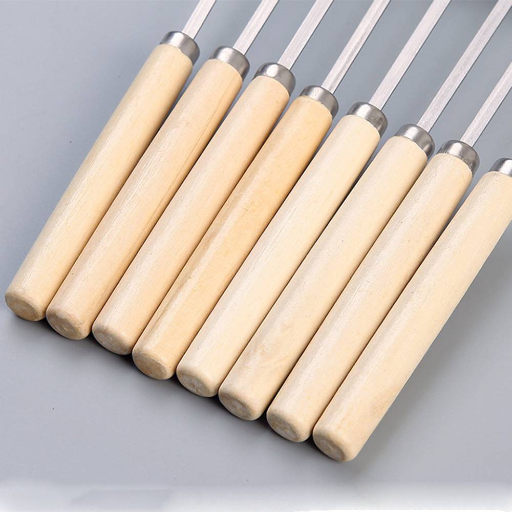 40Pcs Stainless Steel Barbecue Wooden Handle Sticks BBQ Grill Skewers Roasting Needle Sticks Outdoor Camping BBQ Picnic Tools
