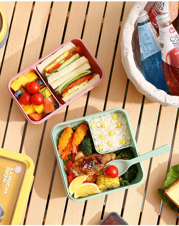 Handheld Compartmentalized Lunch Box Microwave Heat Student Lunch Box Office Worker Simple Light Food Lunch Box Kitchen Dining Storage Travel To-Go Food Containers