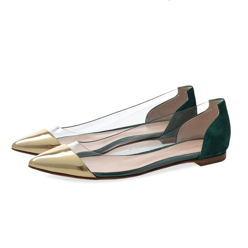 PL0436 Women Simple Color Block Pointed Toe Transparent Flat Shoes