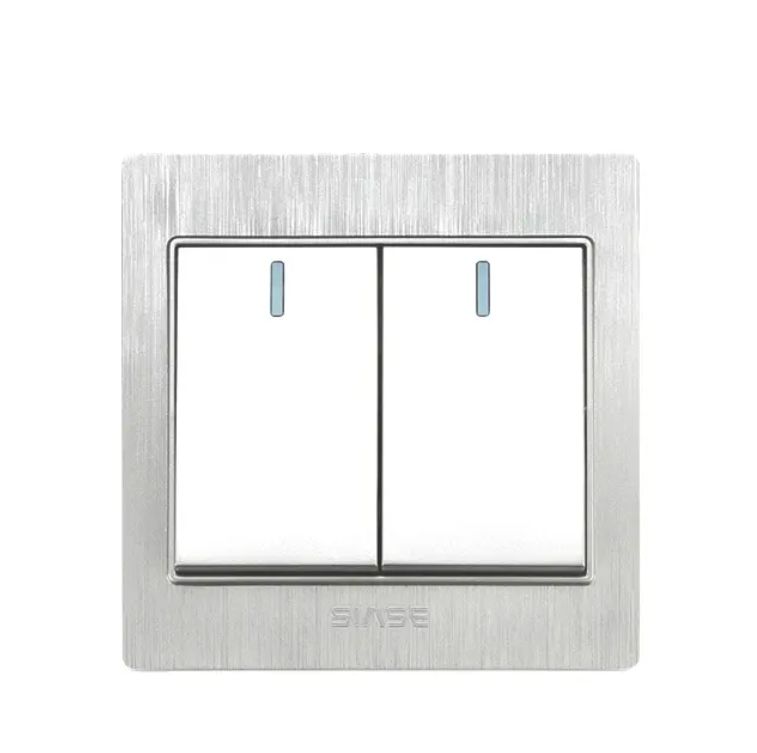 Siase Luxury Wall Switch Panel 2-gang 2-way wall switch - Current limit / constant voltage:250V-10A - Material: Flame retardant plastic - Anti-panel, anti-oxidation, easy to clean, Strong brightness brushed metal, Fire retardant PVC material 