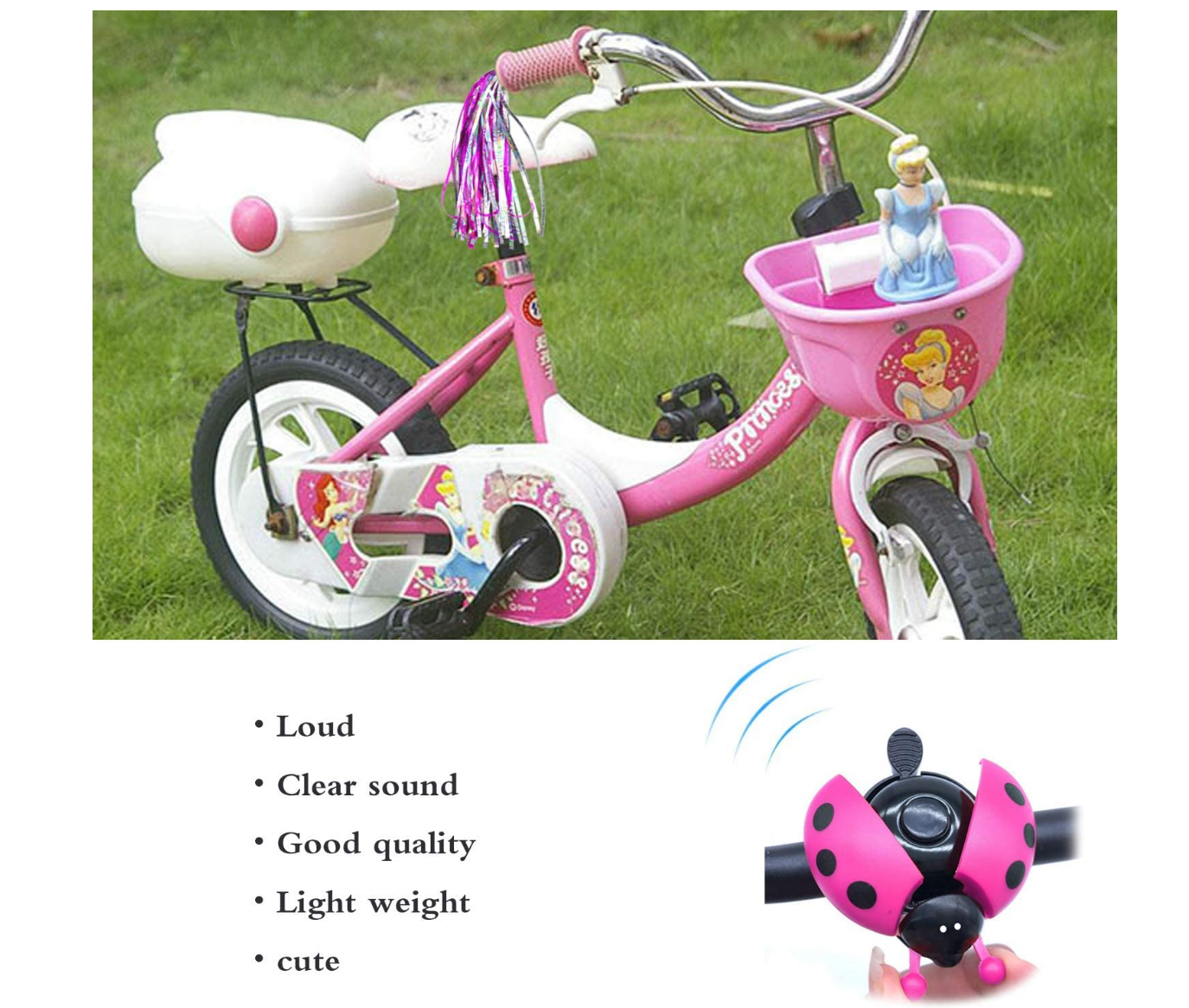 WELLHOME beifon 2 Pack Kids Bike Streamers + 1 Pack Kid's Bike Bell Bicycle Handlebar Streamers Girl's Bicyle Tassels Ribbons for Children's Bike Scooter Accessories(Colorful Pink)