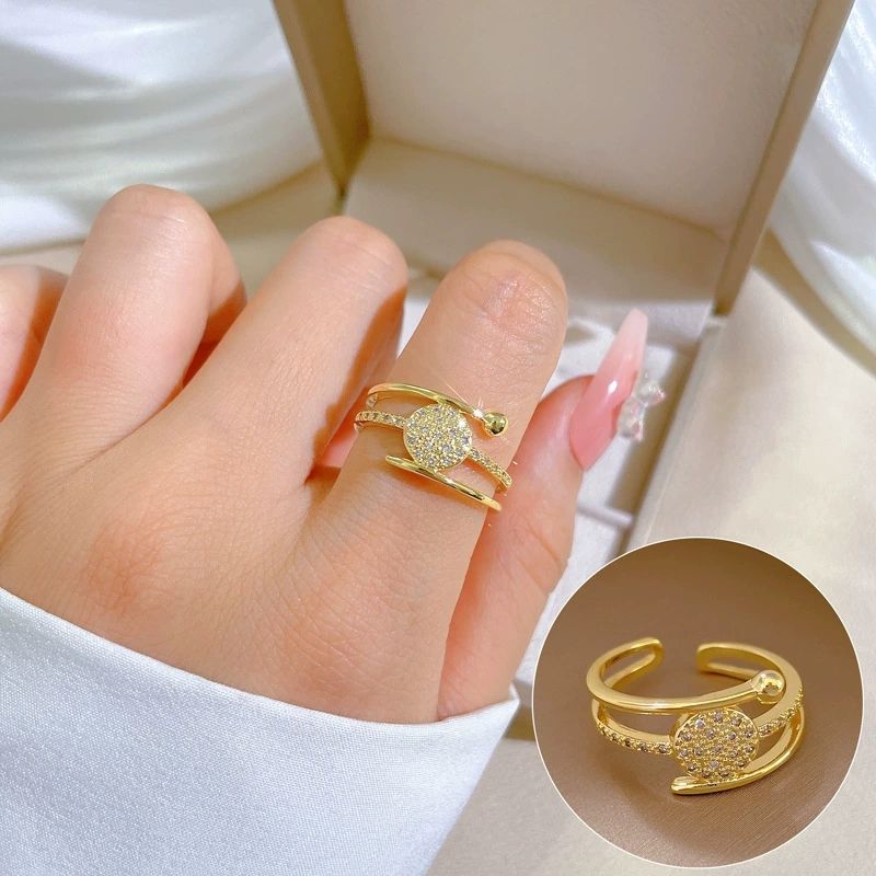 Geometric diamond studded round bead ring, open ring CRRSHOP free shipping The opening can be adjusted ring