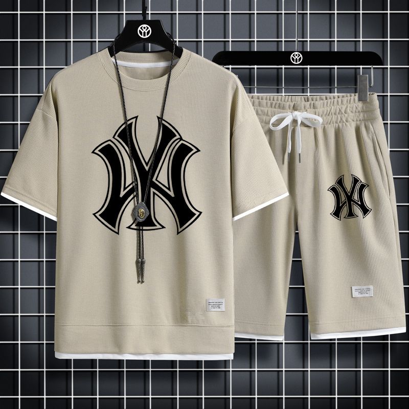 Summer men's good quality Gym jogging sportswear set Mesh quick drying fashion casual T-shirt + Shorts 2 piece set