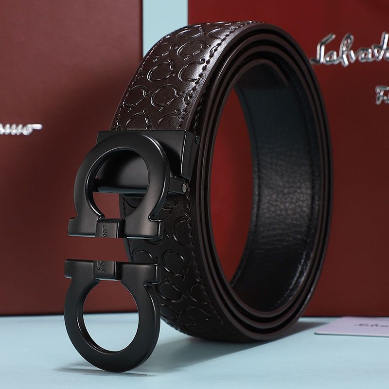 Men's Fashion Business Alloy Smooth Buckle Belt Casual Youth Genuine Leather Belt