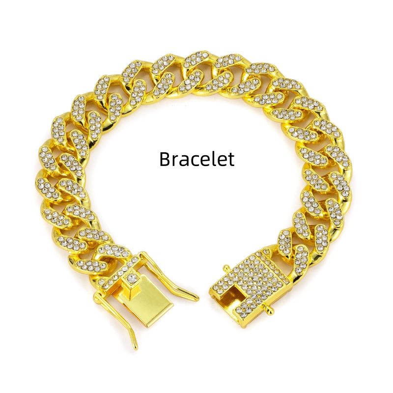 Classic 13mm Cuban chain, Bracelet,alloy full diamond, hip-hop style, gold-plated necklace, men's and women's bracelets free shipping Hand Ornament