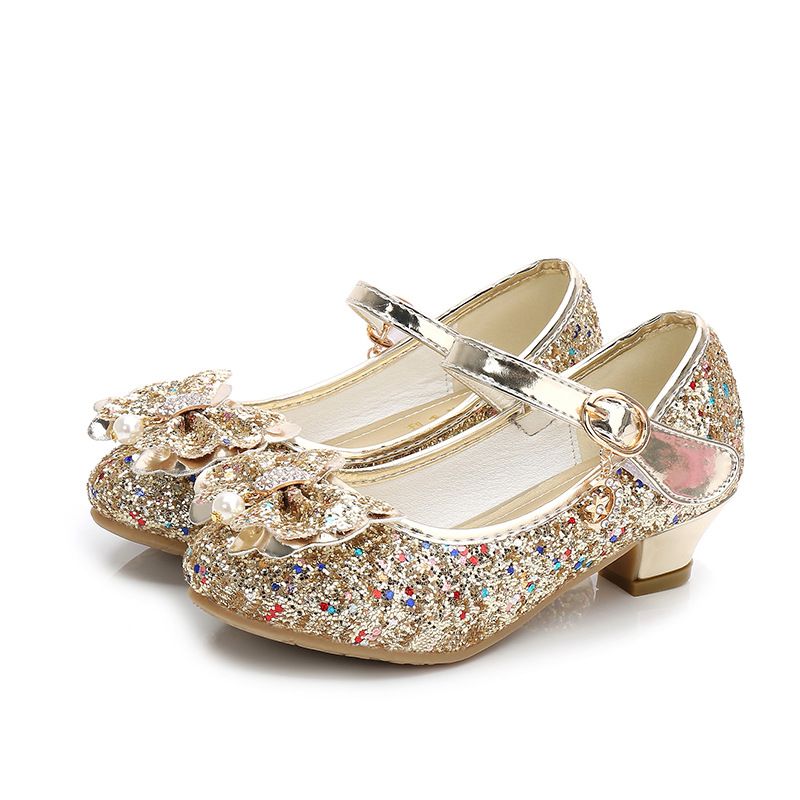 Dress Shoes Girls' High Heels Princess Shoes New Spring Autumn Children's Shoes Performance Shoes Girl's Crystal Shoesgold