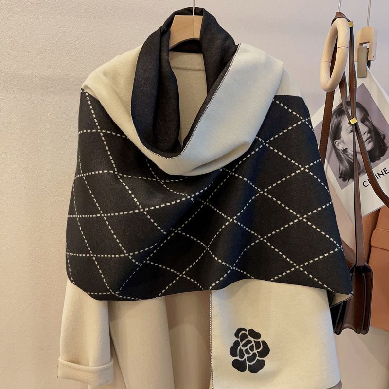 Women's Autumn and Winter Tassel Warm Scarf Imitation Cashmere Pattern Scarf