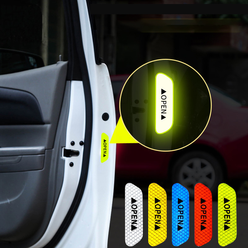 4pcs  Door opening sticker reflective sticker safety warning sticker open reflective film anti scratch decorative sticker of automobile door anti-collision strip