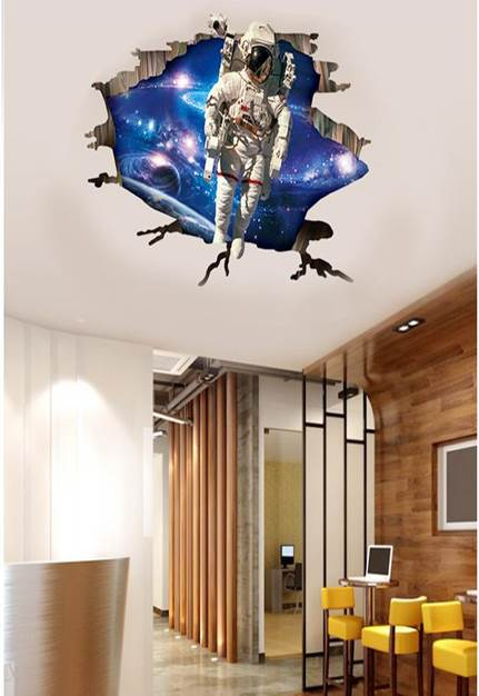 3D stereo through-wall visual wall stickers space astronauts living room bedroom ceiling wall self-adhesive decorative painting
