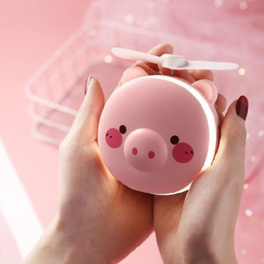 Pink Cartoon Pig Makeup Mirror Portable Rechargeable Led Light Makeup mirror Mini Fill Light Mirror Fan Mirror