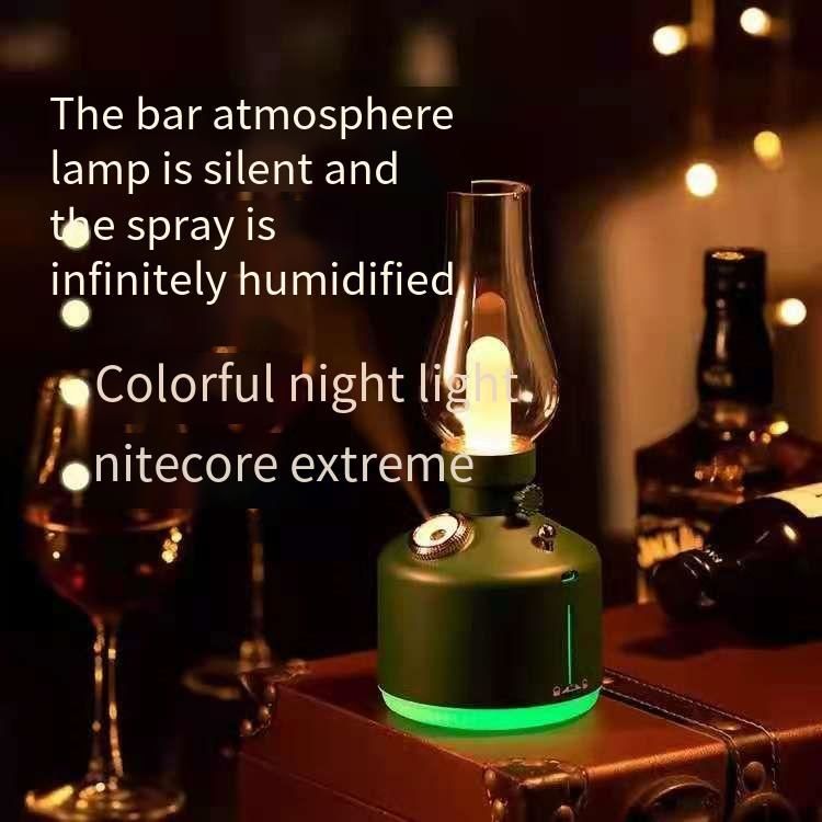 280mL Retro Kerosene Lamp Humidifier, 2-in-1 Mini Mist Humidifier & LED Night Light, USB Rechargeable, 25-40mL/h Output, Adjustable Brightness, for Bedroom, Bar, Office, Home Decor
