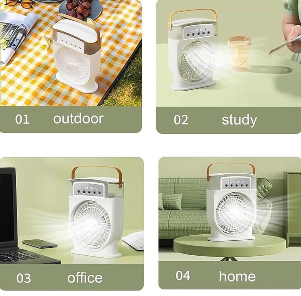 Potable Ice Mist Fan, Polaire Mist Fan, Rechargeable Desktop Mini Misting Fan with 7 Colors Light, Portable Air Cooler, Three Wind Speeds, Timer, for Home, Office 