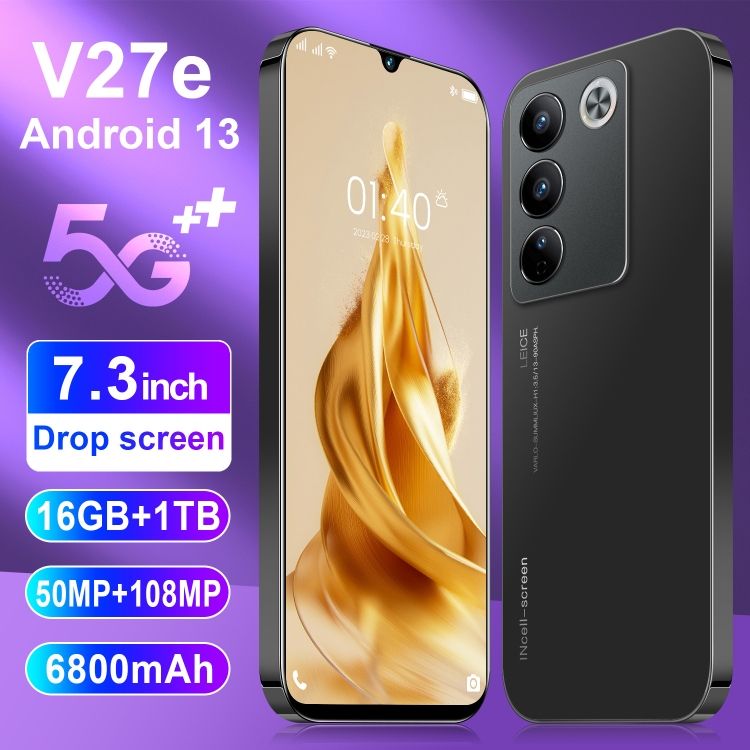 Smart Phone V27e Android 2+16G smartphone 7.3 inch HD phones 16GB + 1TB 50MP +108MP 6800mAh CRRSHOP phone black golden cyan intelligent mobile phone