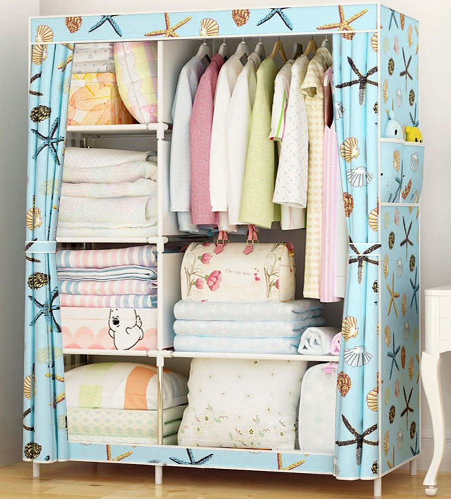 Portable Closet Organizers, Clothing Storage, Wardrobe with 6 Shelves and Hanging Rod, Non-Woven Fabric Cover with 2 Side Pockets