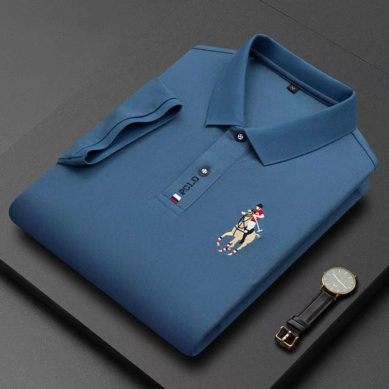 2128 Men's Summer Lapel Embroidered T-Shirt Solid Color Casual Top