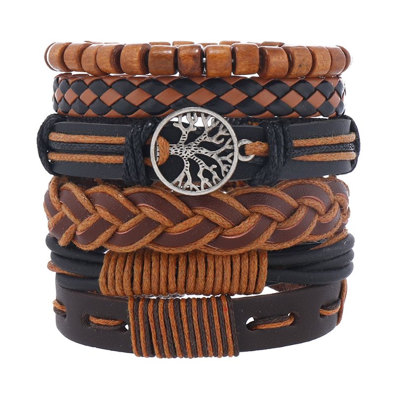 Leather handmade woven men's leather bracelet hip -hop punk DIY set series jewelry