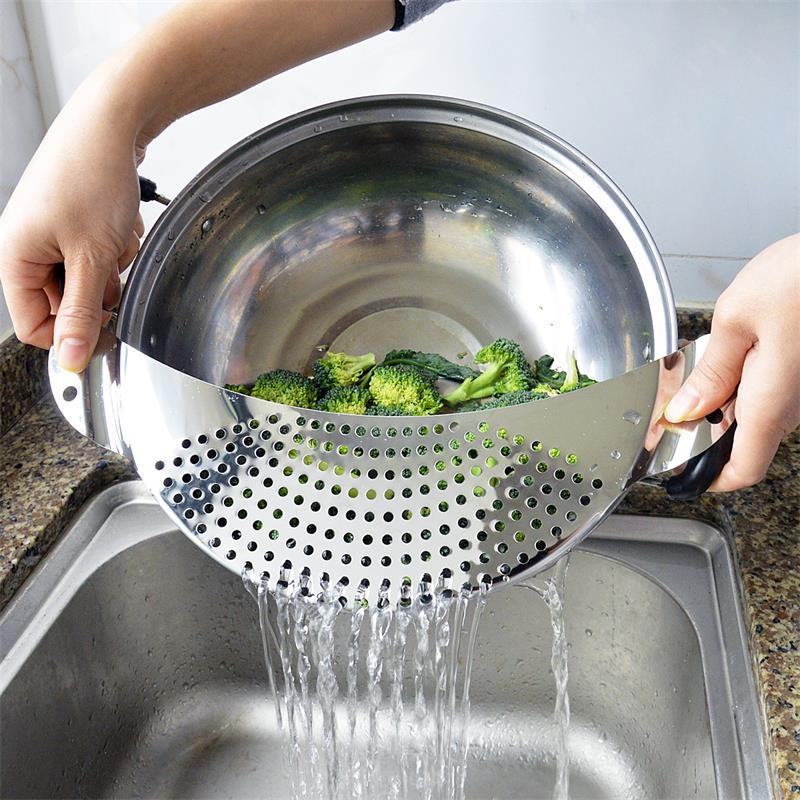 LSL1001 1pc Stainless Steel Water Baffle Filter With Recessed Hand Grips For Home Kitchen Easy Vegetable Washing Water Baffle