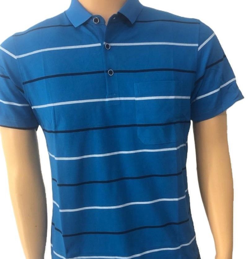 Customized Men Multi Color Striped Plain Golf Polo T Shirts Short Sleeve Mens T-Shirt Blue