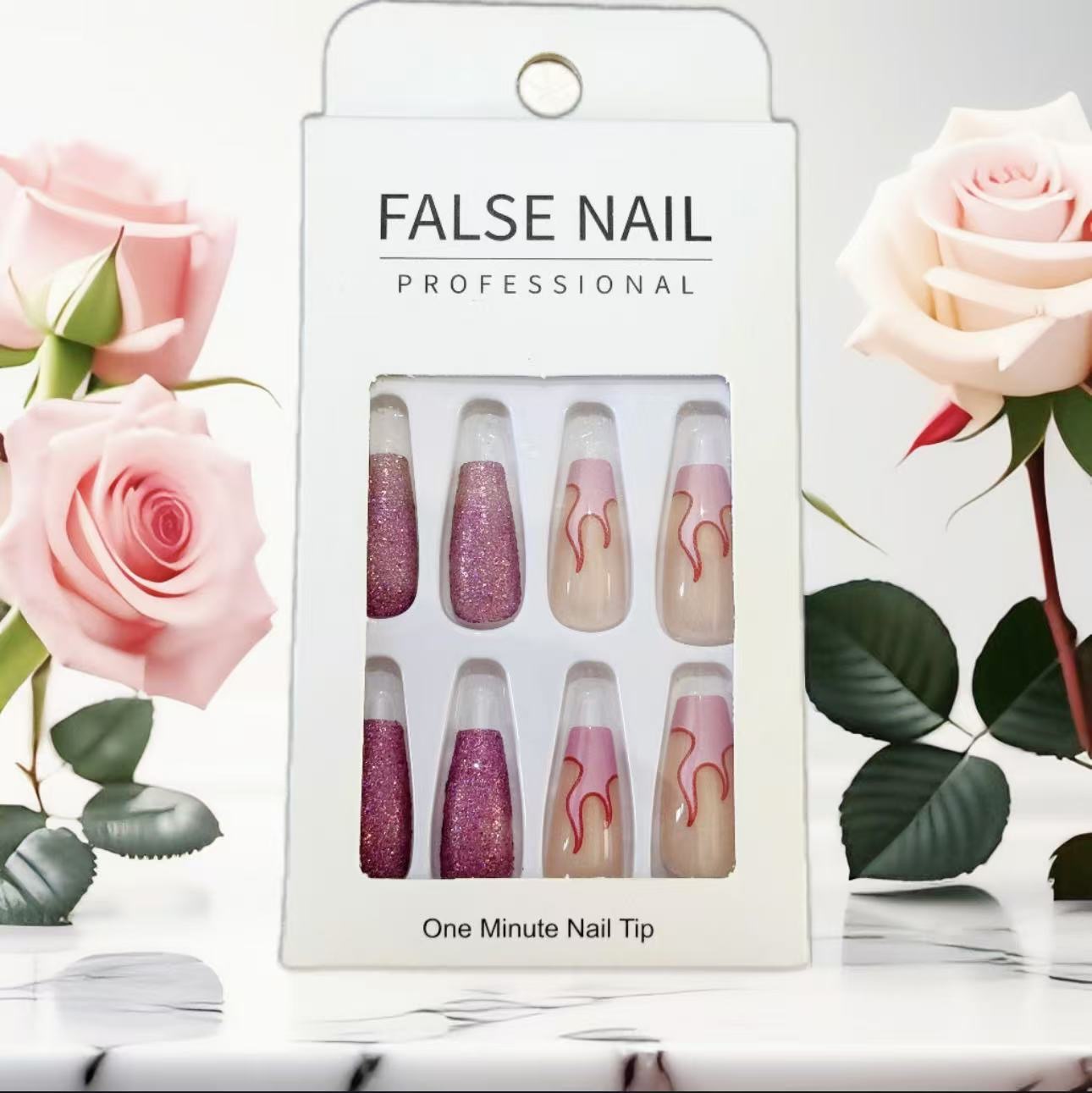 Press on Nail Medium Recyclable False Nails Full Cover Tips Fake Nails 24pcs with Designs Fake Nail for Women and Girls（no glue）05