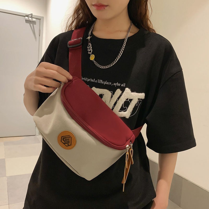 LS16937 Women's Summer New Contrast Canvas Shoulder Bag Print Zip Chest Bag