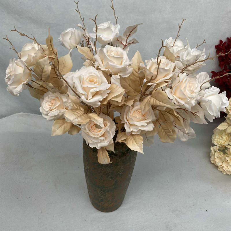 2pcs Artificial Silk Rose Flower With 2pcs Head Bouquet Lifelike Fake Rose for Wedding Home Party Decoration Event Gift