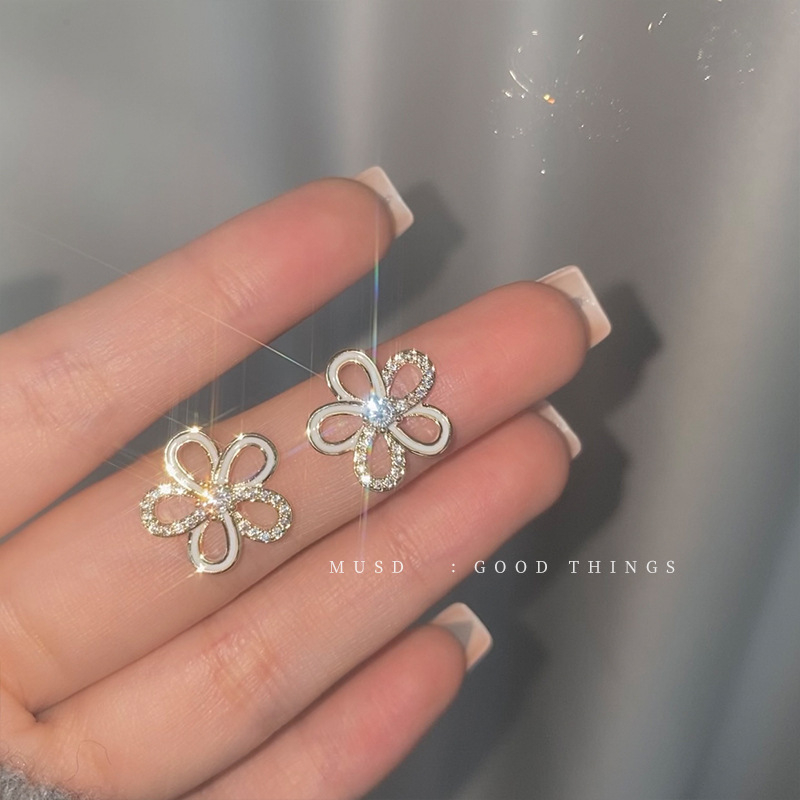 Women's Fine Diamond-Set Skeletonized Floral Earrings Jewelry Gift