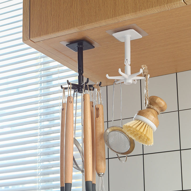 Self Adhesive Hooks Wall Door Hook 360 Degree Rotated Kitchen Hooks Handbag Clothes Ties Bag Hanger Utensils Hanging Rack