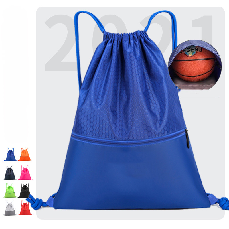 TBD04 Gym Sack Drawstring Backpack Water-resistant Drawstring Bucket Bag with Zipper Pockets Light Sack for Adults and Teenagers Kids