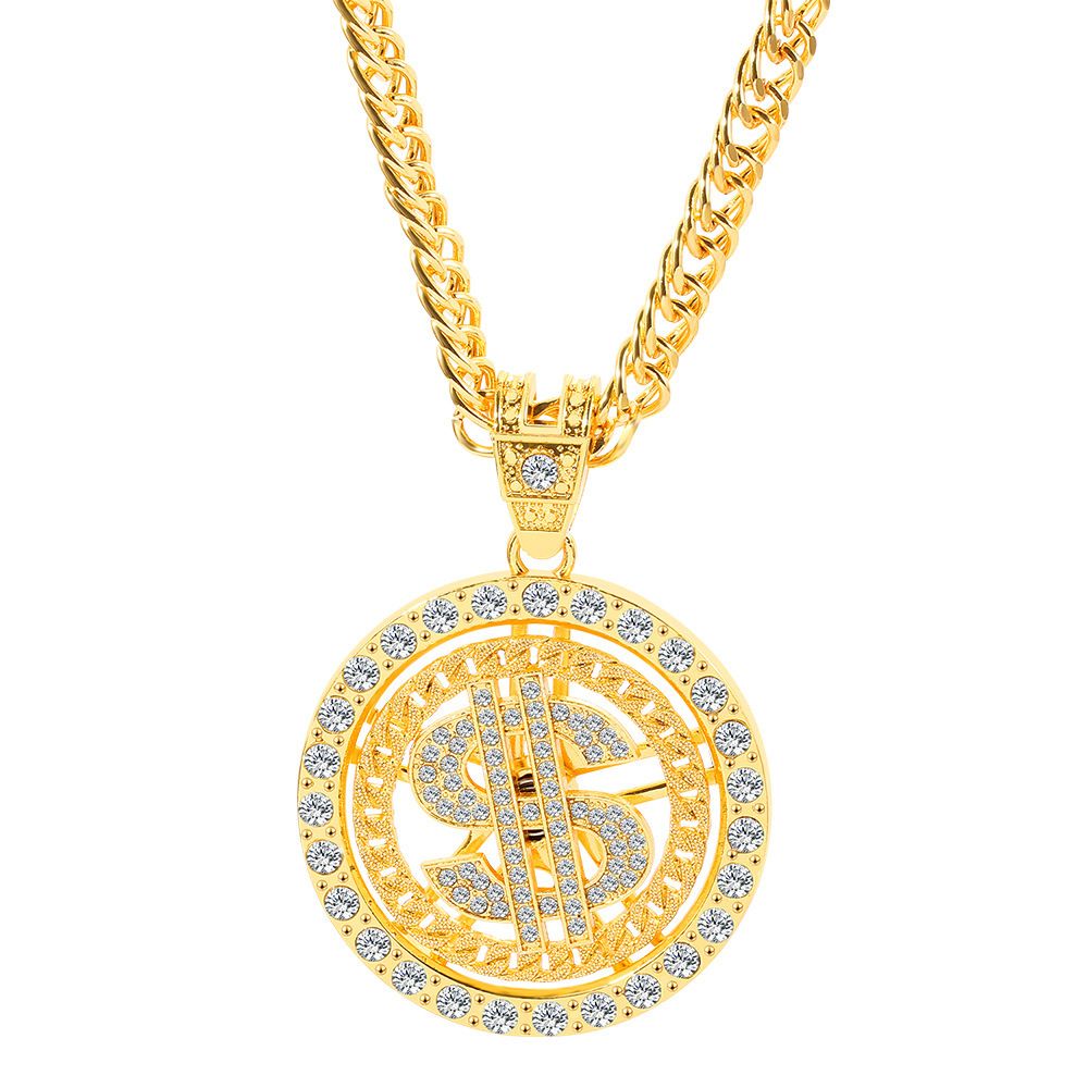 American gold necklace, hip hop personalized hipster, necklace with diamonds, dollar turn pendant necklace.3