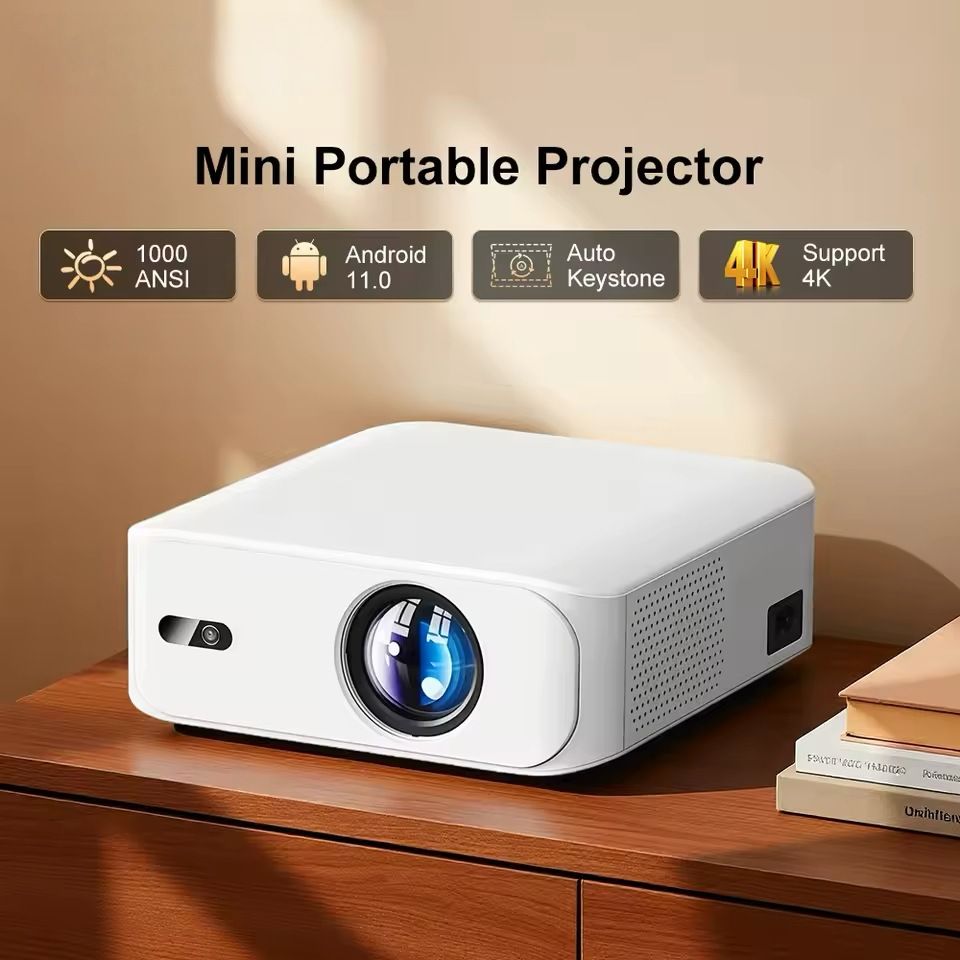 Ultra Mini 4K Projector, Electric Auto Focus, WIFI Wireless Screen Mirroring, HDMI Port, Lightweight Portable Projector for Home Bedroom Outdoor Camping Travel Entertainment