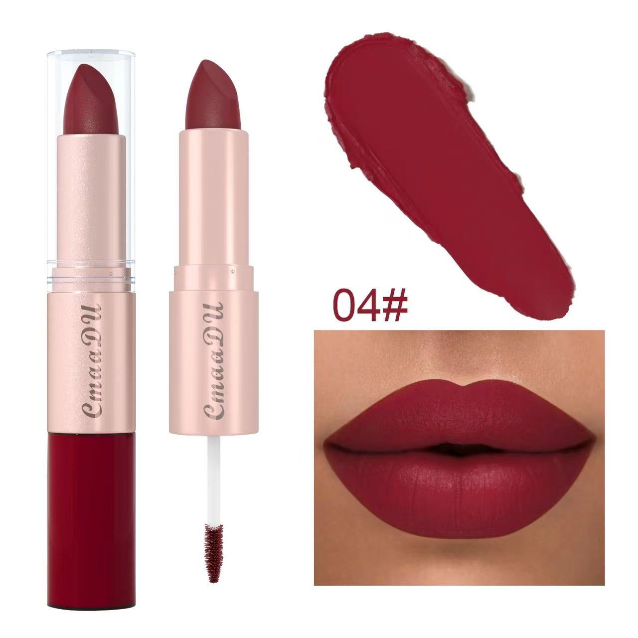 CmaaDu  Matte lipstick&Matt lip gloss  Double headed Makeup Matte Lips Cosmetic Long Lasting Velvet Liquid Lipstick   Sexy Lip 04