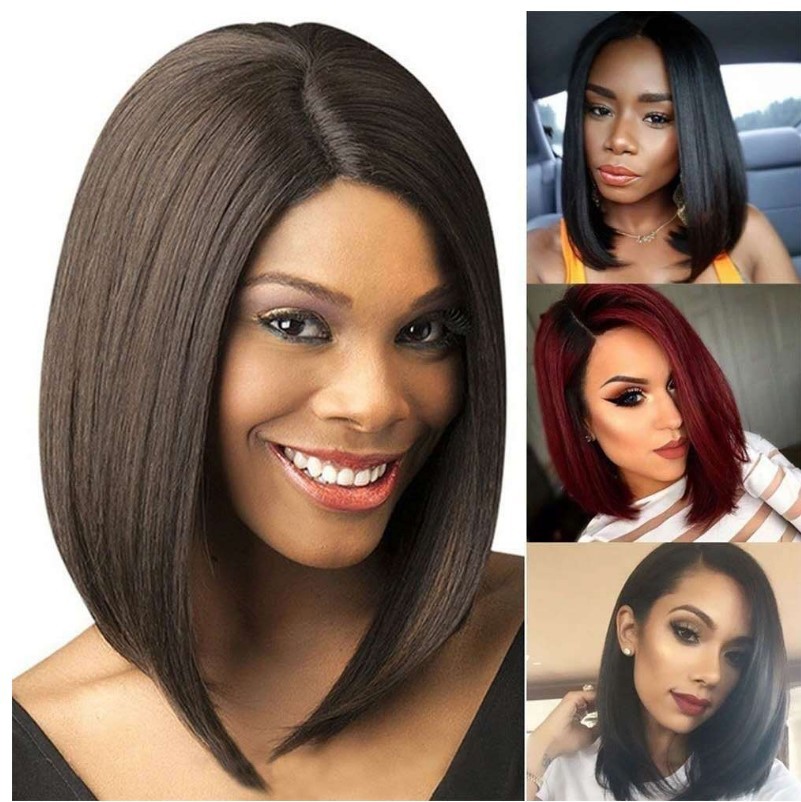 Female Short Straight Black Hair Synthetic Wig Distribution Type Personality Face Repair Wave Head