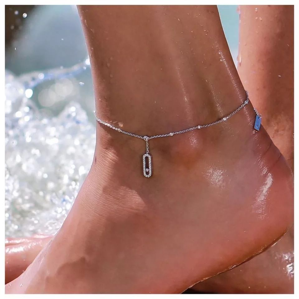 A001 Women's Simple Versatile Micro Inlaid Zircon Anklet Jewelry, Solid Color Trinket Foot Ornament
