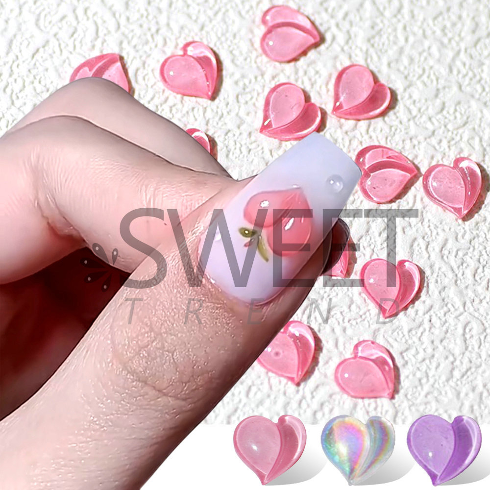 20pcs 3D Heart Nail Charms for Acrylic Nails, 3D Nail Clear Heart Rhinestone Heart Acrylic Nail Art Supplies Heart Nail Jewelry Change Color in Sunlight DIY Nail Decorations