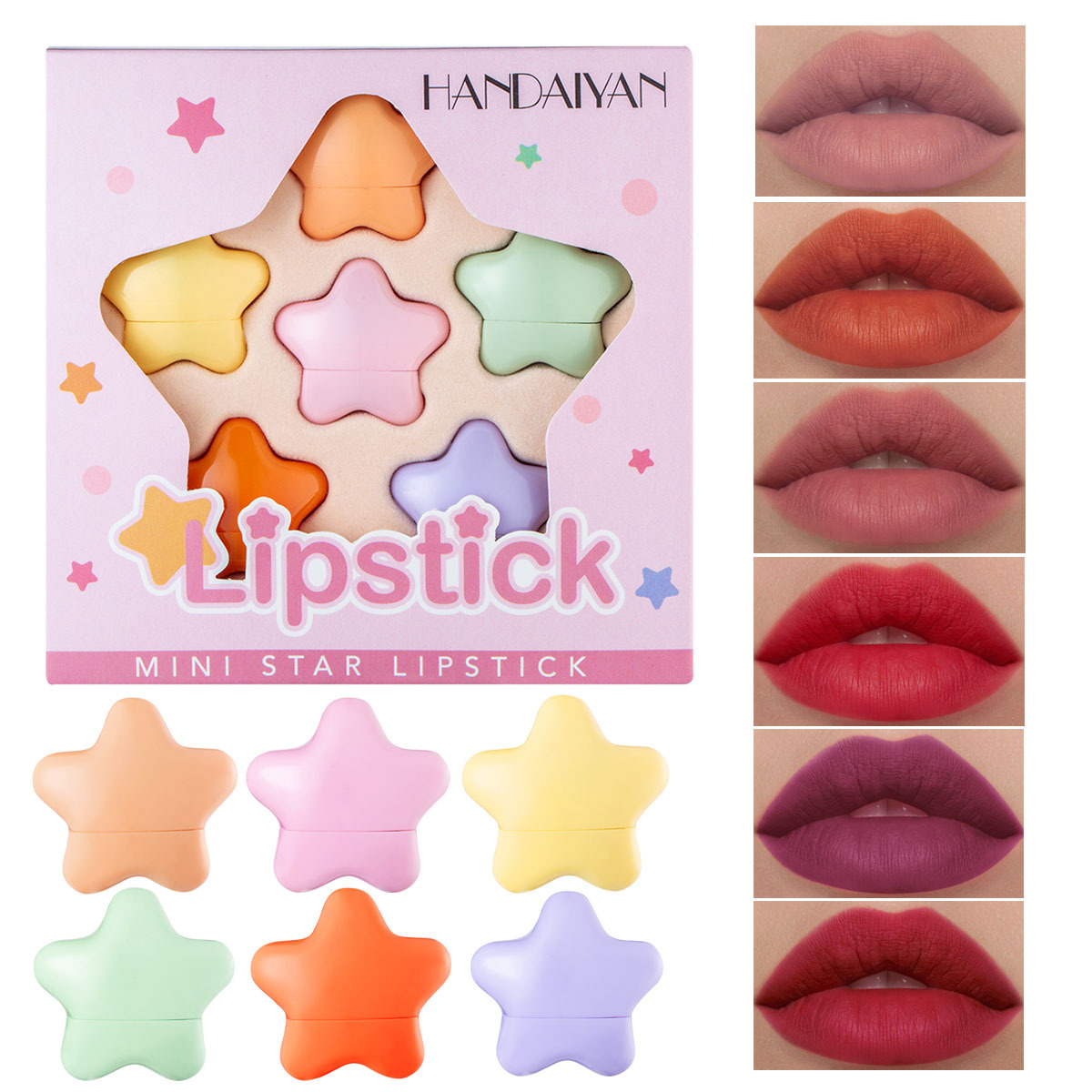 H1002 2022 New Arrival Star Lipstick Set 6-Color Cute Mini Velvet Soft Mist Lip Stick Kit Pretty Makeup Waterproof Matte Lip Balm