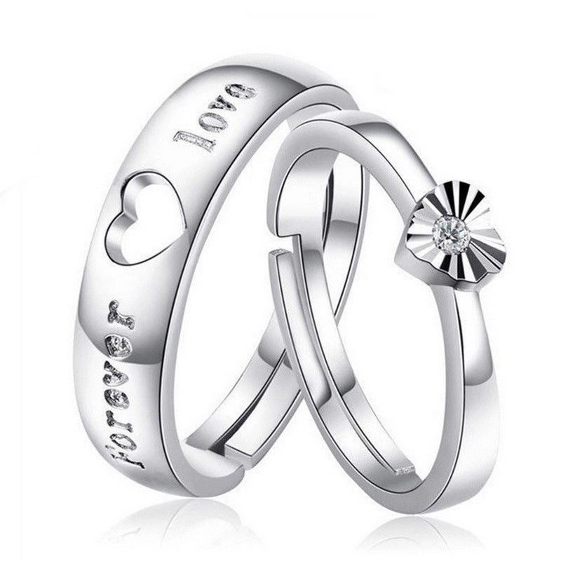 TL-085 925 Sterling Silver Couple Rings, Opening Adjustable Eternity Promise Engagement Wedding Statement Rings Simple Jewelry Gifts for Women Girls Men BFF
