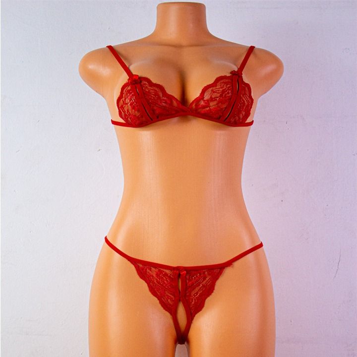 Women's Thin Lace Bra Split Underwear Set Solid Color Hollow Thong See-Through Women's Sexy Lingerie