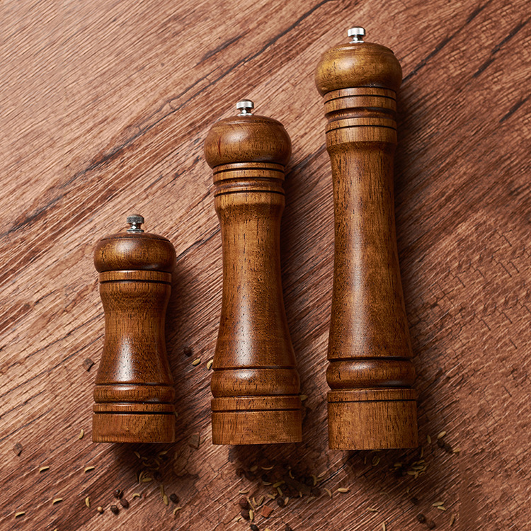 2202 Wooden Pepper Mill or Salt Mill with a cleaning brush - 8 inch tall - Best Pepper or Salt Grinder Wood with a Adjustable Ceramic Rotor and easily refillable - Oak Wood Pepper Grinder for your kitchen