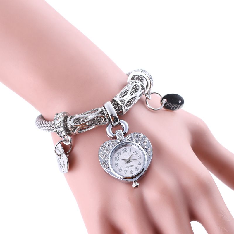 Digital Watch Heart-Set Diamond Bracelet Watch Gold Silver Rhinestone Love Quartz Watch