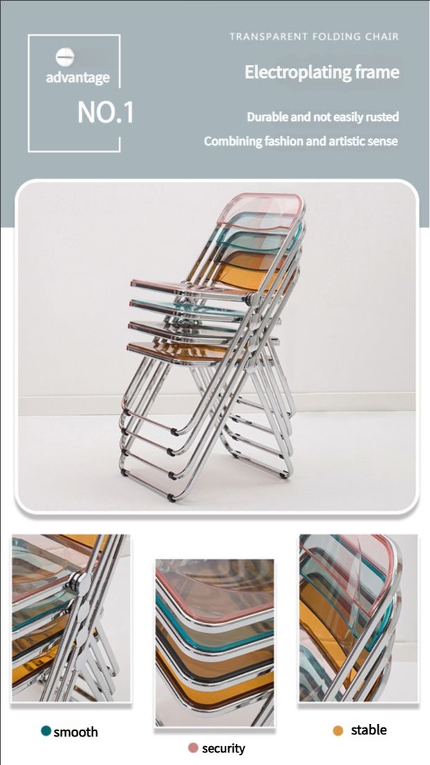 Home transparent folding chair fashionable acrylic crystal chair portable makeup chair ins style internet celebrity photo chair clothing store restaurant chair