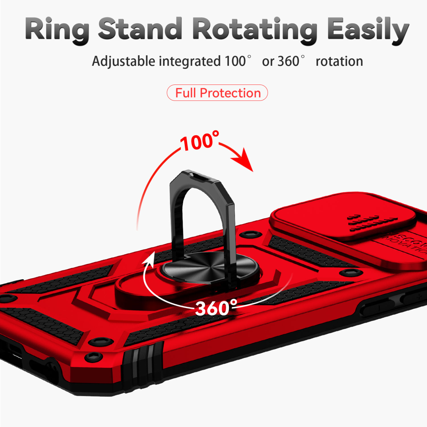 Sliding Camera Protection Shockproof Phone Case For iPhone 6 6s 7 8 4.7 inch iPhone 6 Plus 6s Plus 7 Plus 8 Plus 5.5 inch TPU+PC Double Layer Phone Cover Shell with Rotate Ring Kickstand Metal Plate for Magnetic Car Mount