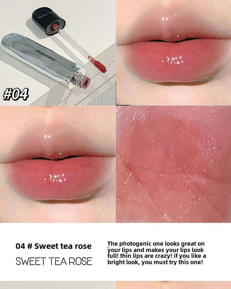 PinkyFocus Black Yaoyue Light Mirror Lip Glaze Korean Pure Want to Show Tender and Moisturizing Hydrating Glass Dudu Lip Lipstick