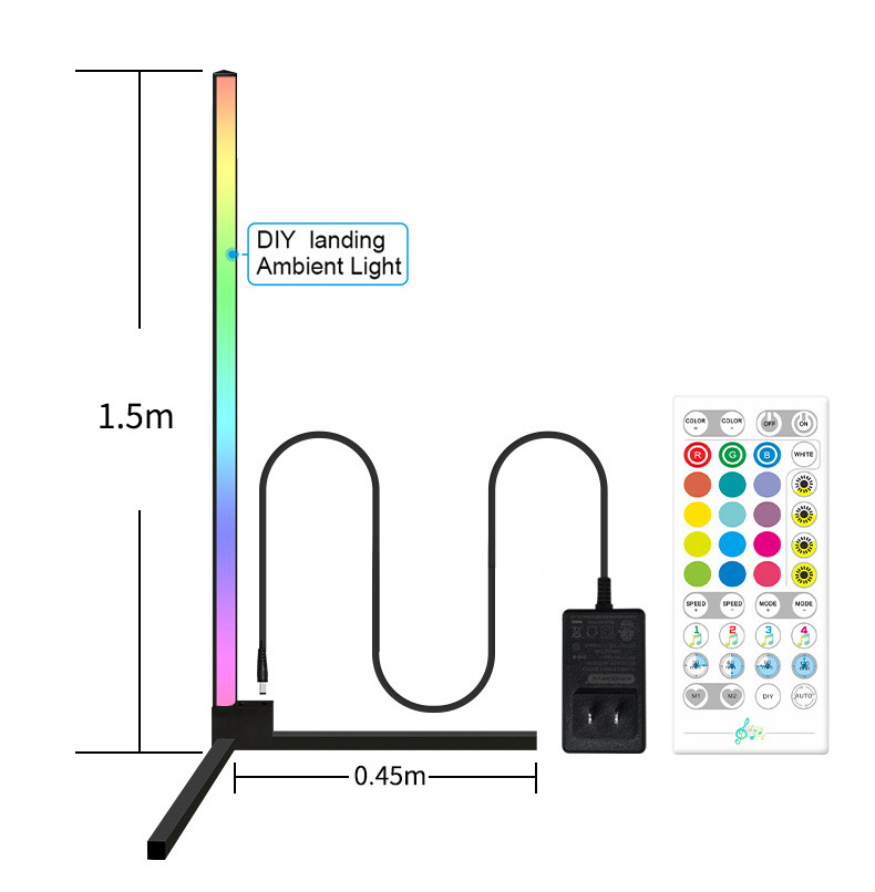 LED Corner Floor Lamp, RGB colour changing standing lamp modern corner floor lamp 150cm tall with App/Remote Control/Dimmable/Music Sync/Smart Floor Light for Living Room Bedroom Home Decoration 