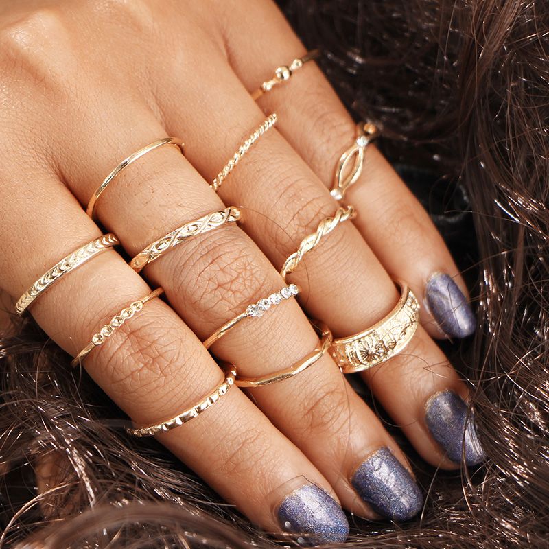 Exquisite fashion joint ring set retro diamond ring knotted carved 12 piece suit ring