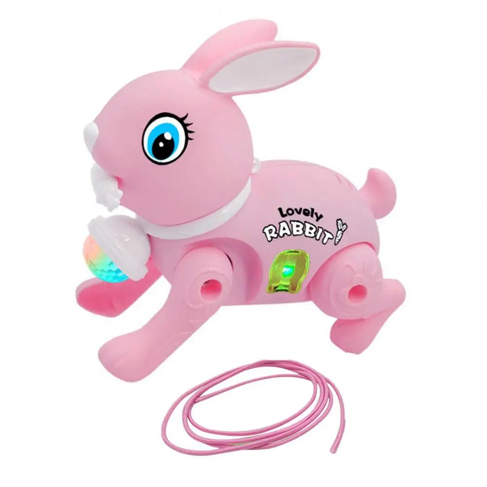 New Cartoon Electronic Walking Rabbit Toy Music Lovely Luminescent with Traction Rope Toys for Baby Learning Crawling Toys
