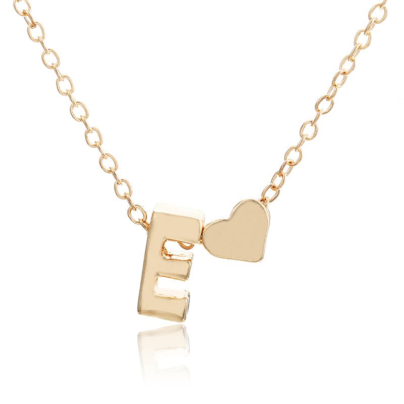 New simple peach heart-shaped letter necklace, elegant and versatile 26-letter original heart clavicle chainE
